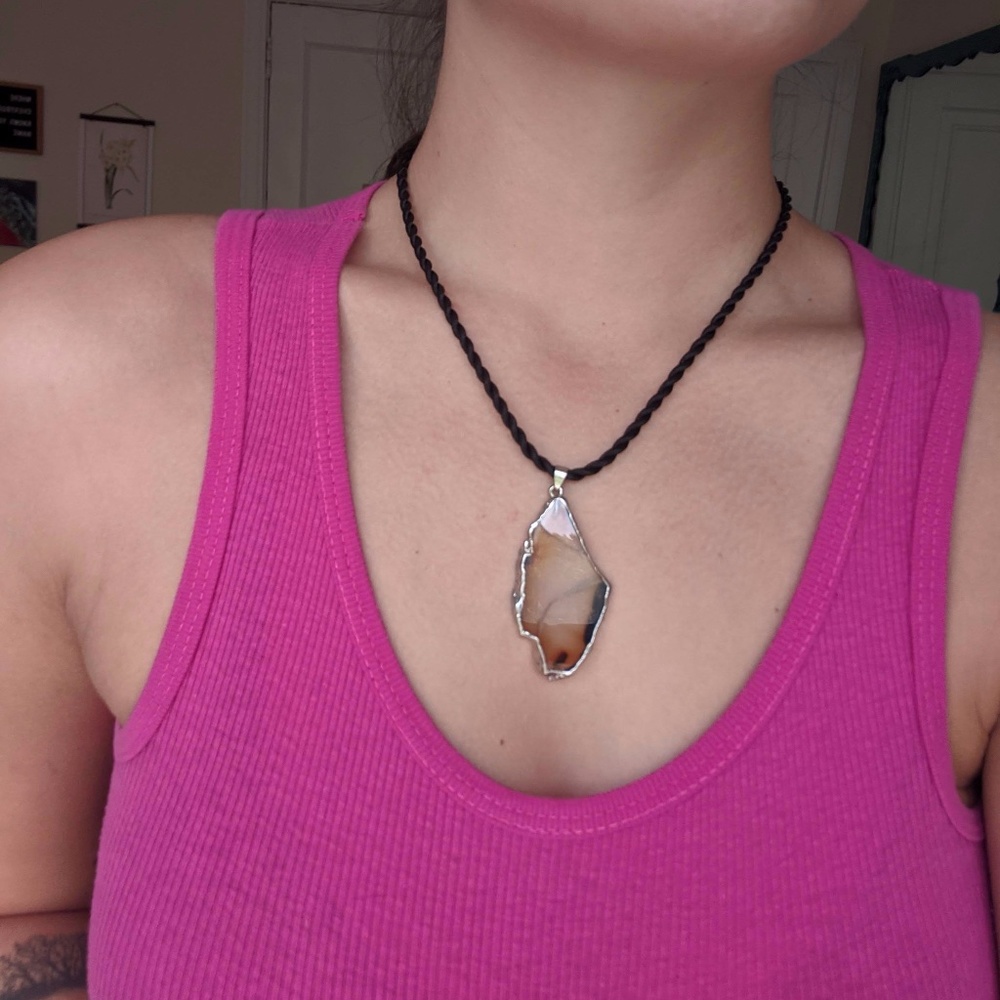 Silk Cord & Crystal Slice Necklace